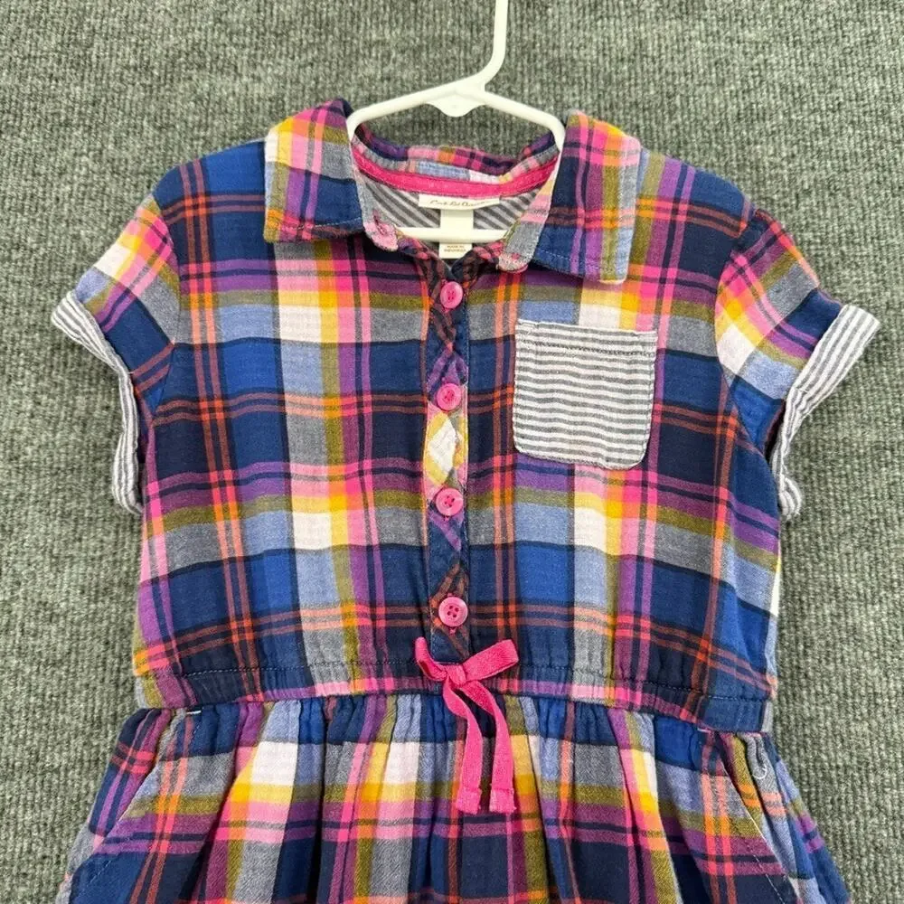 Cat & Jack Girls Plaid Shirt Dress Size 6 Multicolor Gauzy Double Weave Cotton